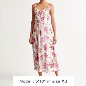 Abercrombie & Fitch Women's Crinkle Textured Smocked Waist Midi Dress